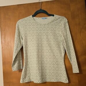 J McLaughlin Green & White 3/4 Sleeved Printed Top Size XS